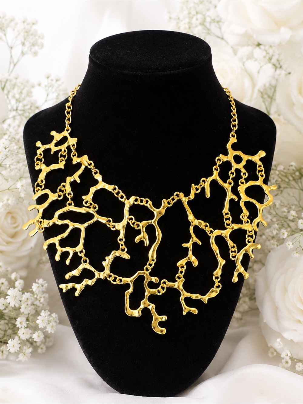 Gold Coral Branch Statement Necklace - Women Jewelry - Picture 4 of 4
